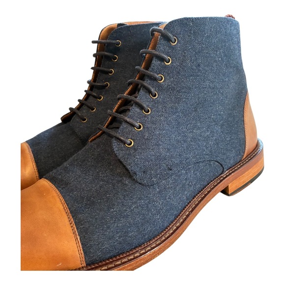 Taft Mens Cap Toe Lace Up Boots Denim Blue Leather Ankle Dress Boots - Picture 4 of 15